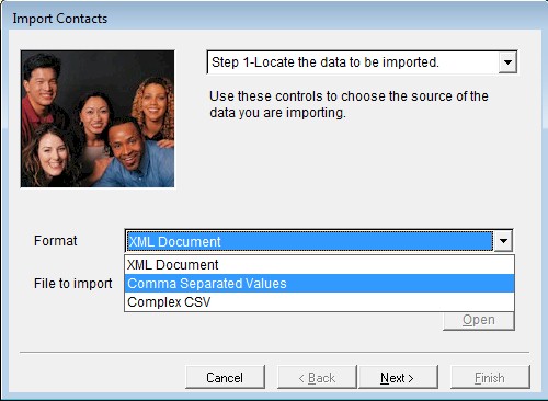 Contact Import Wizard Step 1
