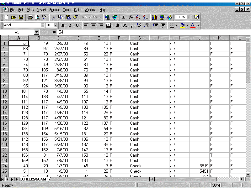 Data imported into a spreadsheet