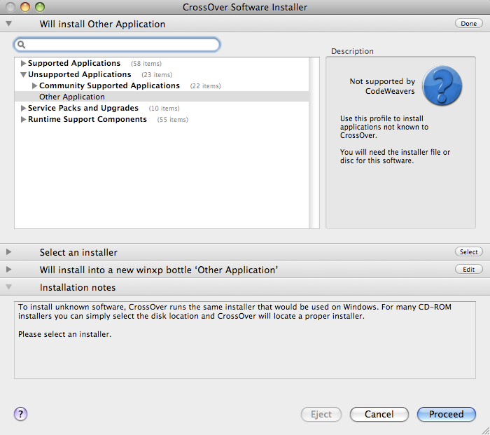 (Screen shot of CrossOver installer)