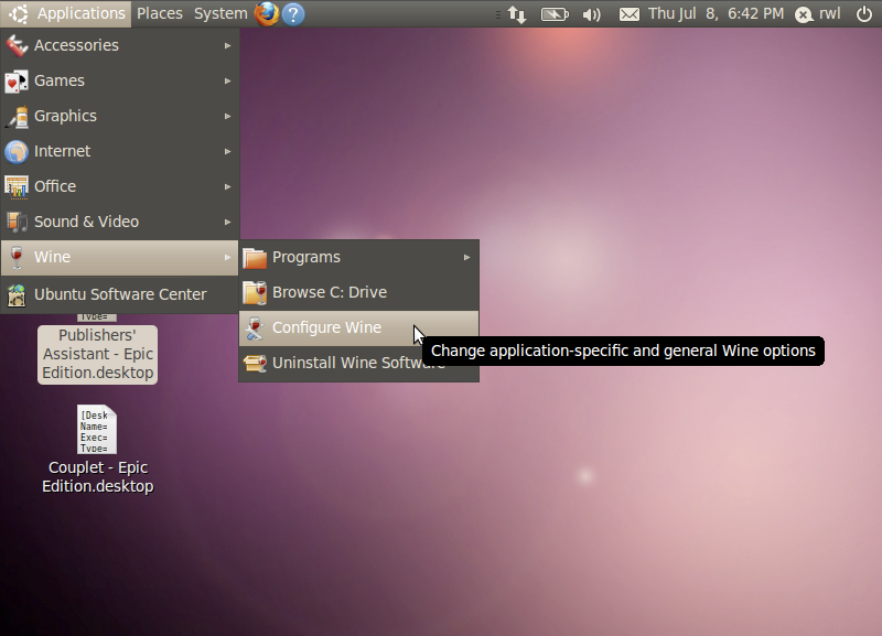 (Screen shot of Ubuntu Applications menu)