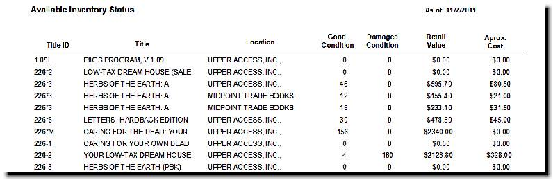 Available Inventory Status showing inventory at warehouses.